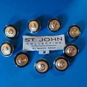 St John Collection Gold Black Detailed Logo Replacement Button Set Of 9 & Label